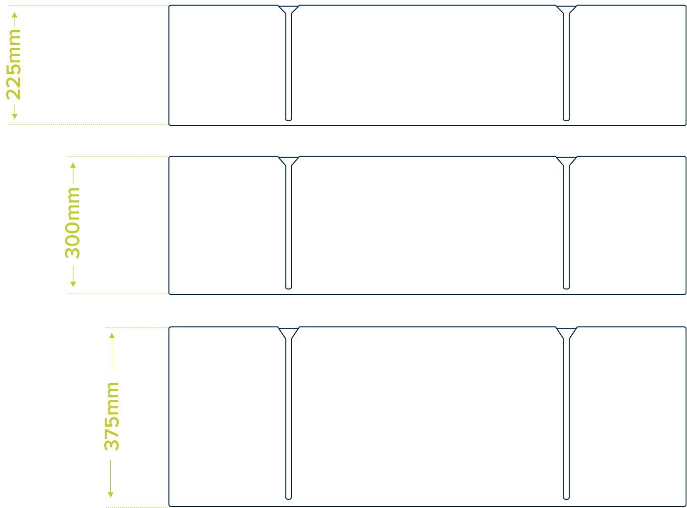 Waffle pod sizes Waffle pod sizes graphic, 225mm, 300mm, 375mm